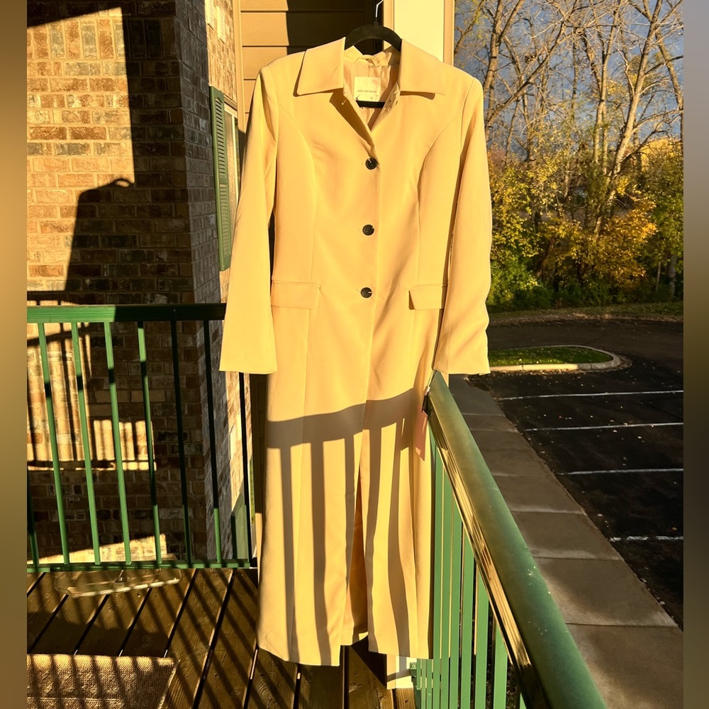 🆕🌾Avec Les Filles Anthropologie Tan Long Fitted Coat Breasted Classic Outerwear - Picture 3 of 17